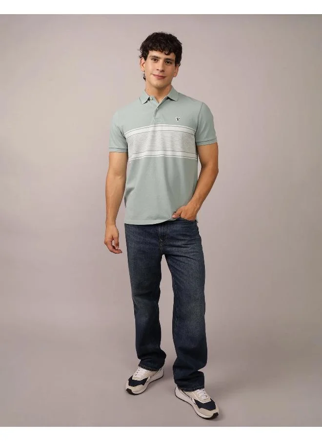 American Eagle AE Logo Striped Polo Shirt