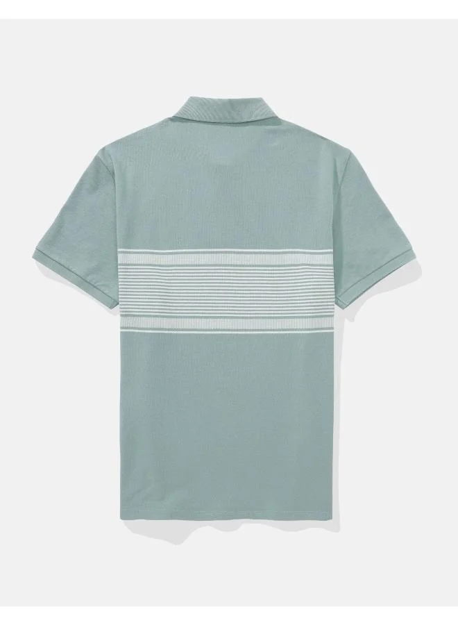 American Eagle AE Logo Striped Polo Shirt