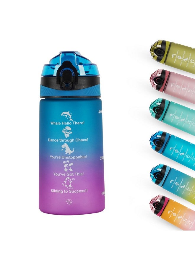 SOLARA Sipper Water Bottle for School Kids 500ml, Leakproof, Durable, BPA-Free Tritan with Motivational Time Marker, Perfect Kids Bottle for School, Home, Gifts & Outdoor, Blue Fuscia (2+ Years) - Image 1