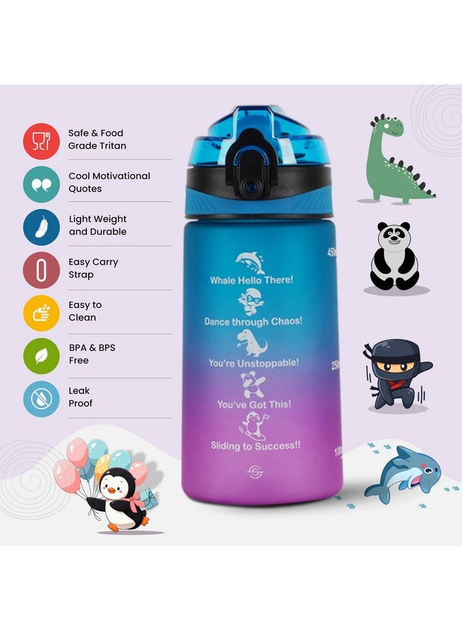SOLARA Sipper Water Bottle for School Kids 500ml, Leakproof, Durable, BPA-Free Tritan with Motivational Time Marker, Perfect Kids Bottle for School, Home, Gifts & Outdoor, Blue Fuscia (2+ Years) - Image 2