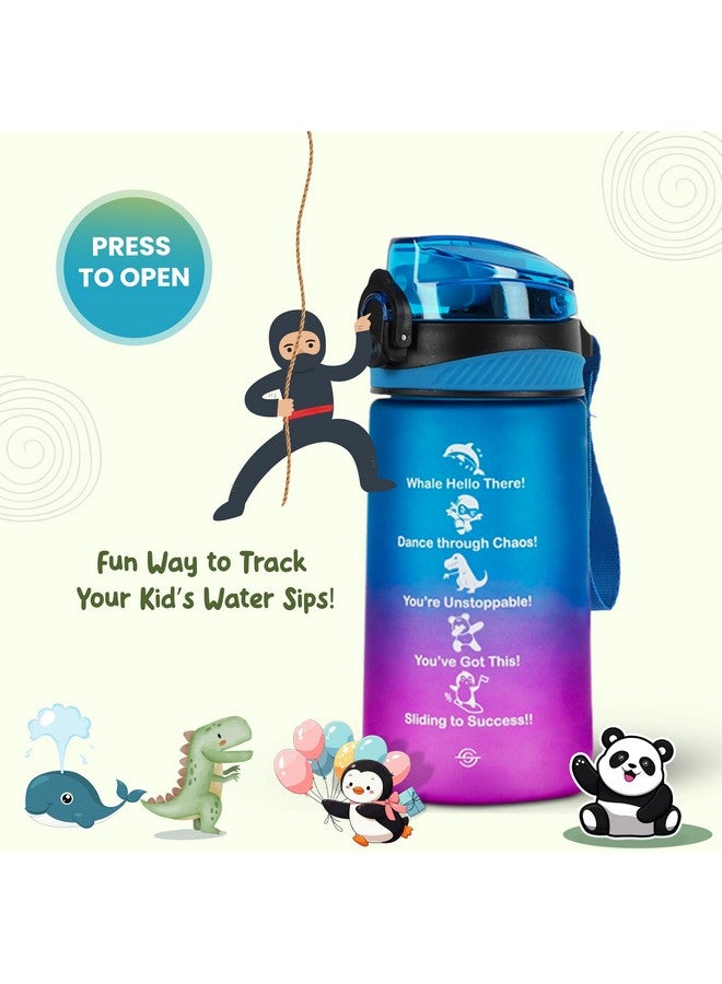 SOLARA Sipper Water Bottle for School Kids 500ml, Leakproof, Durable, BPA-Free Tritan with Motivational Time Marker, Perfect Kids Bottle for School, Home, Gifts & Outdoor, Blue Fuscia (2+ Years) - Image 5