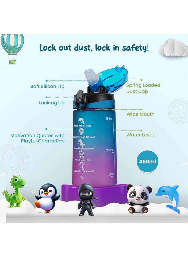 SOLARA Sipper Water Bottle for School Kids 500ml, Leakproof, Durable, BPA-Free Tritan with Motivational Time Marker, Perfect Kids Bottle for School, Home, Gifts & Outdoor, Blue Fuscia (2+ Years) - Image 3