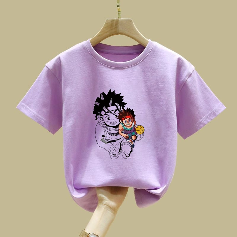 2424# Children'S Cotton T-Shirt Cartoon Short-Sleeved Middle And Big Children'S Base Shirt Boys' Loose Jacket Children'S Wear - Image 1