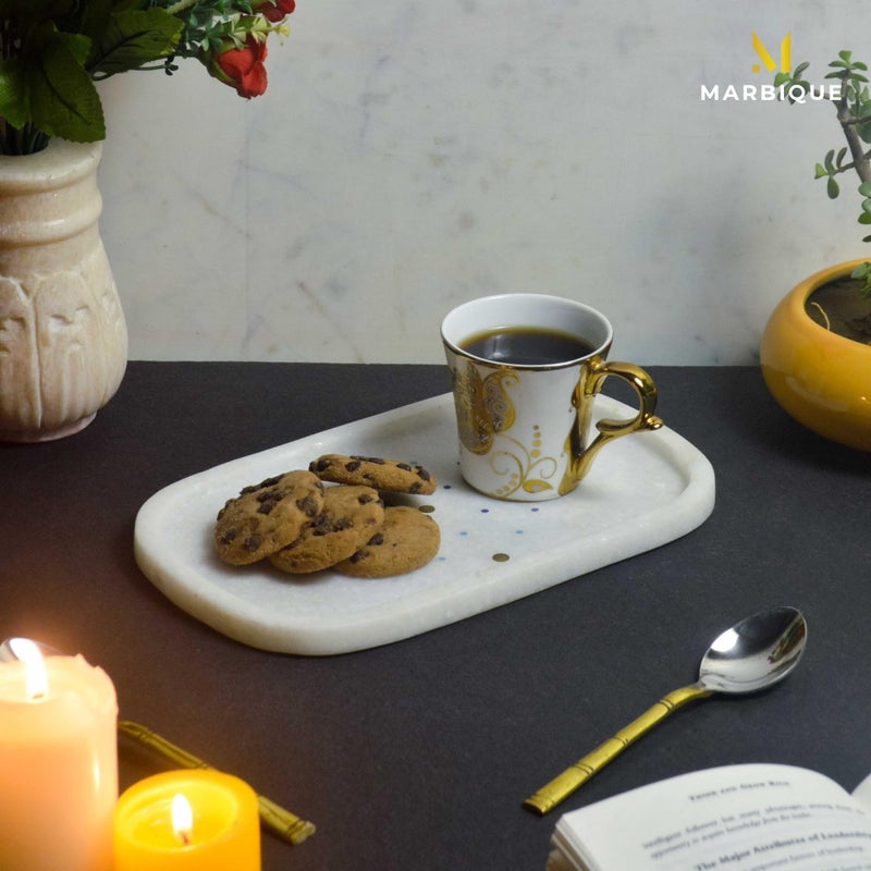 MARBIQUE Premium White Marble Tray Platter Serving Board 25 × 15 cm - Image 2