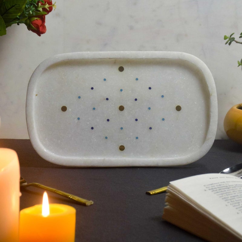 MARBIQUE Premium White Marble Tray Platter Serving Board 25 × 15 cm - Image 1