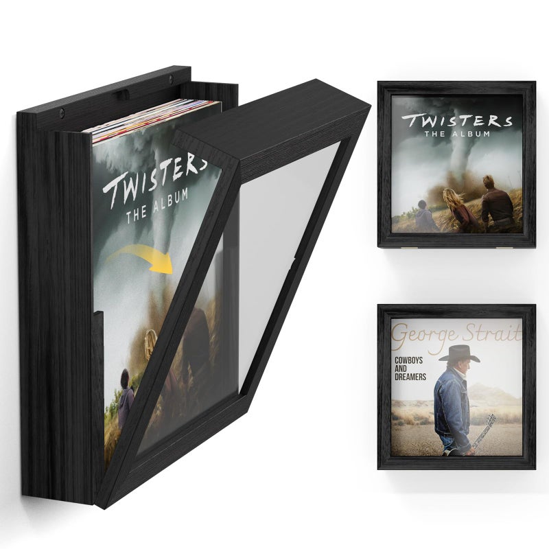 Emfogo 2 Pack Vinyl Record Frame, Album Frames for Display Up to 20 Records, Vinyl Frame for 12x12 Inch LP Album Cover (2 Pack/Black) - Image 1
