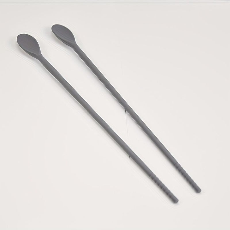 Grey Silicone Spoon And Chopsticks Set 11.02 X 0.79 Inch Dual Use Reusable Non Slip Stirring Mixing Stick Kitchen Accessories Cooking Frying Beverage Stirring - Image 2