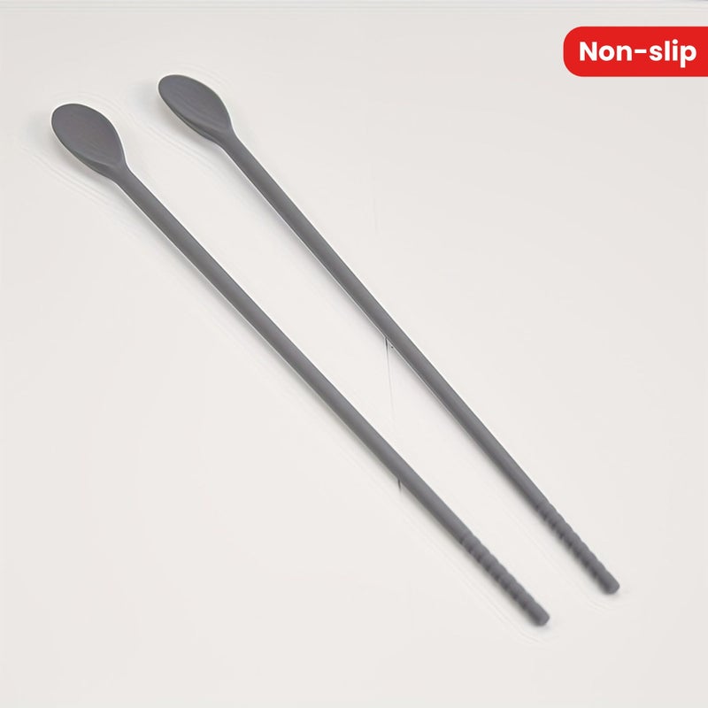 Grey Silicone Spoon And Chopsticks Set 11.02 X 0.79 Inch Dual Use Reusable Non Slip Stirring Mixing Stick Kitchen Accessories Cooking Frying Beverage Stirring - Image 1