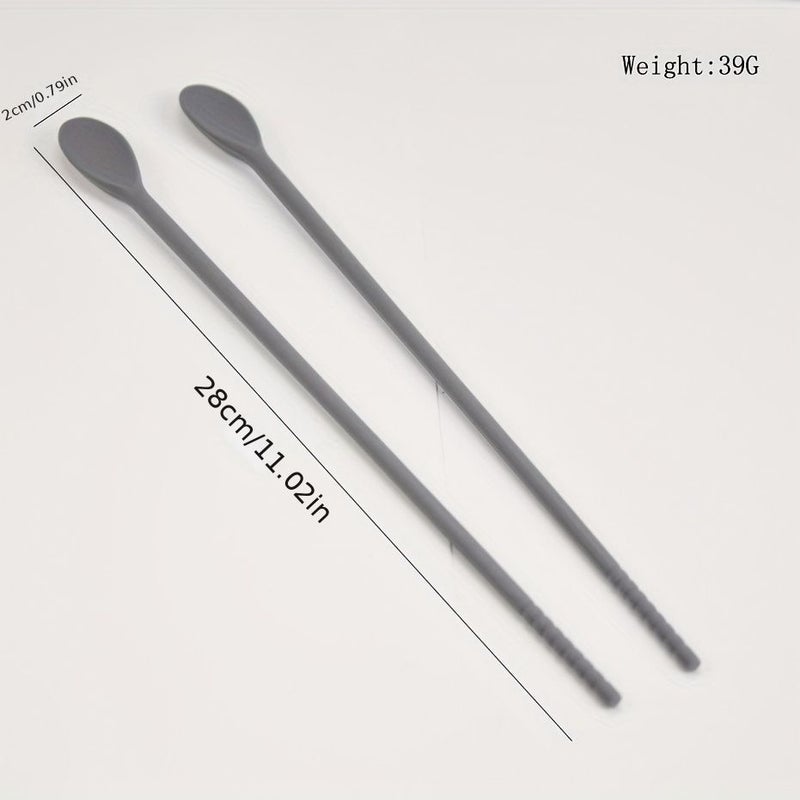 Grey Silicone Spoon And Chopsticks Set 11.02 X 0.79 Inch Dual Use Reusable Non Slip Stirring Mixing Stick Kitchen Accessories Cooking Frying Beverage Stirring - Image 5