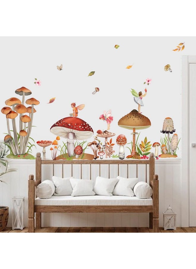decalmile - Woodland Mushroom Wall Decals Spring Forest Grass Easter Wall Stickers Girls Bedroom Living Room Kitchen Wall Door Decor - Image 1