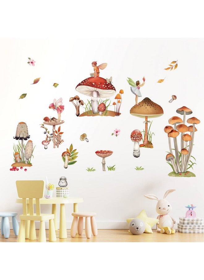 decalmile - Woodland Mushroom Wall Decals Spring Forest Grass Easter Wall Stickers Girls Bedroom Living Room Kitchen Wall Door Decor - Image 1
