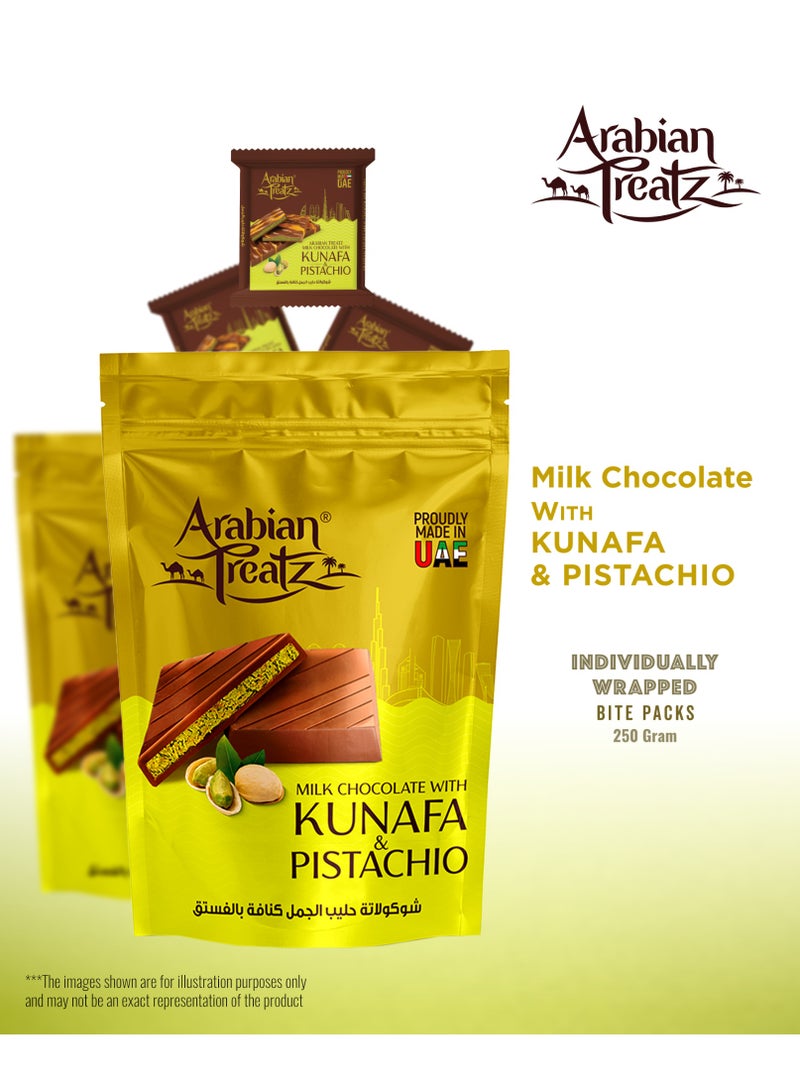 Arabian Treatz Milk  Chocolate with Kunafa & Pistachio 250g | Premium UAE Chocolate | Rich Milk Chocolate - Image 3