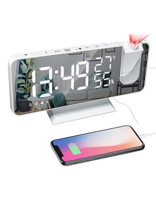 Projection Alarm Clock for Bedrooms Ceiling, Alarm Clock Radio with USB Charger Port, Temperature & Humidity Display, 7.3” Large LED Display,12/24H,Snooze,Dual Loud Alarm Clock - pzsku/ZD2E02F90AC1F798336F7Z/45/_/1736314498/6e6d8b94-0c3c-49c0-b089-c82f37fe7c1a
