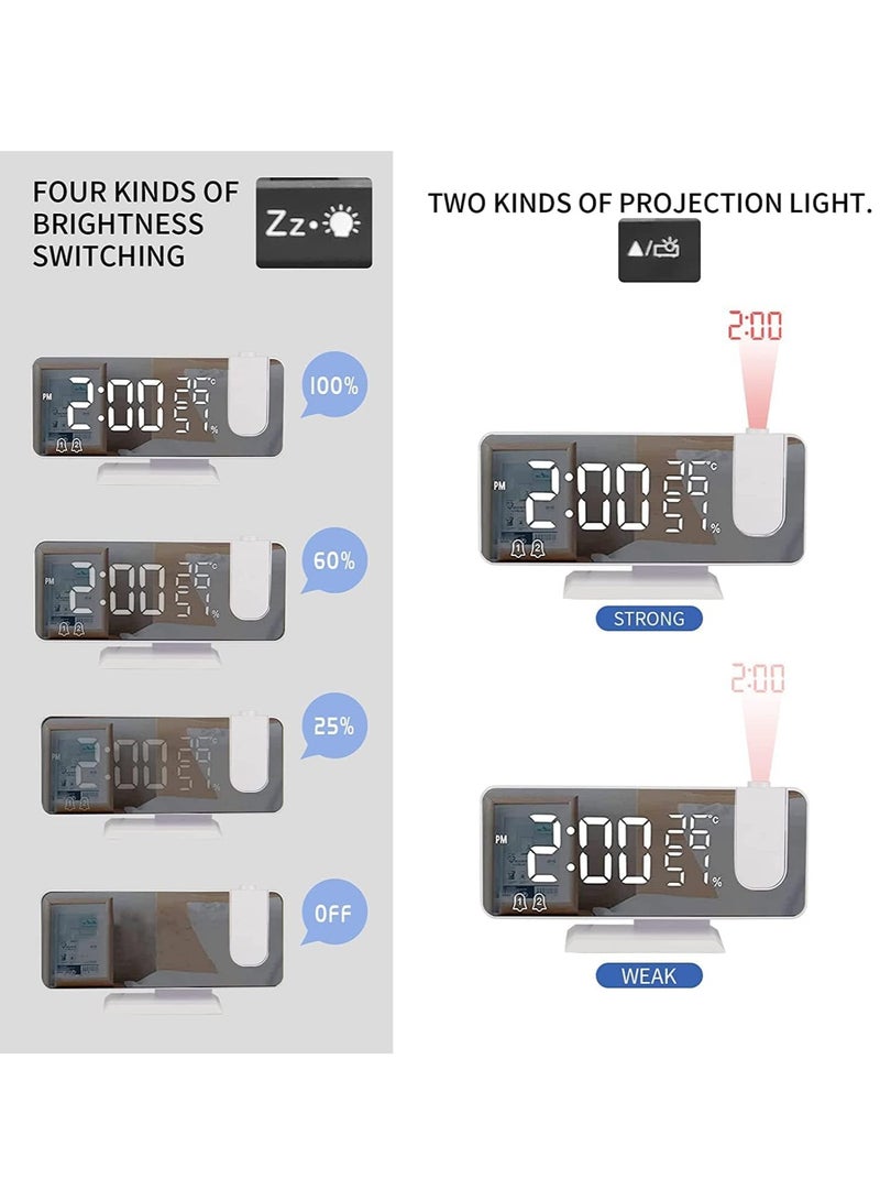 Projection Alarm Clock for Bedrooms Ceiling, Alarm Clock Radio with USB Charger Port, Temperature & Humidity Display, 7.3” Large LED Display,12/24H,Snooze,Dual Loud Alarm Clock