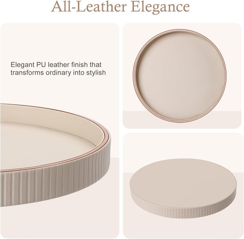 GORESE Serving Tray, Round Washed Decorative Tray, Tea Light Holder, Bedside Table, Storage Tray, Pocket Empty Organiser, Valet Tablet for Kitchen, Table, Living Room, Bedroom, Bathroom (Beige) - Image 3