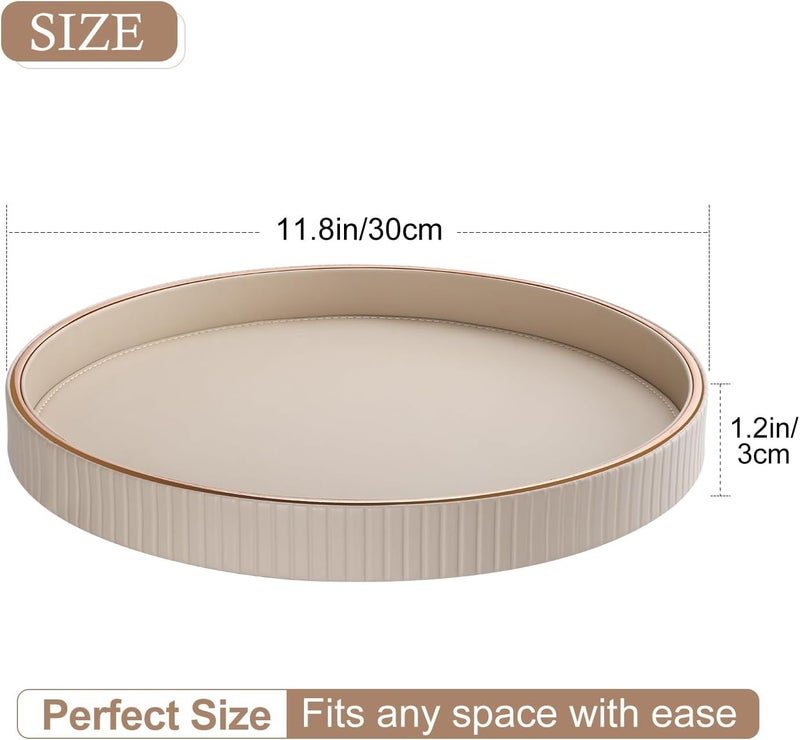 GORESE Serving Tray, Round Washed Decorative Tray, Tea Light Holder, Bedside Table, Storage Tray, Pocket Empty Organiser, Valet Tablet for Kitchen, Table, Living Room, Bedroom, Bathroom (Beige) - Image 2