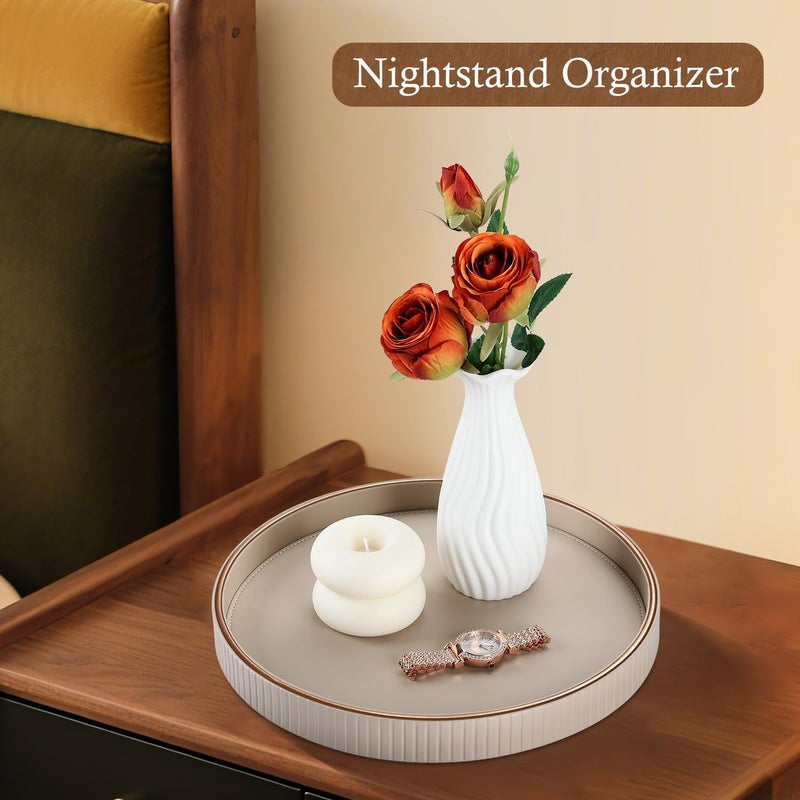GORESE Serving Tray, Round Washed Decorative Tray, Tea Light Holder, Bedside Table, Storage Tray, Pocket Empty Organiser, Valet Tablet for Kitchen, Table, Living Room, Bedroom, Bathroom (Beige) - Image 4