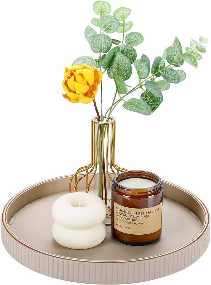 GORESE Serving Tray, Round Washed Decorative Tray, Tea Light Holder, Bedside Table, Storage Tray, Pocket Empty Organiser, Valet Tablet for Kitchen, Table, Living Room, Bedroom, Bathroom (Beige) - Image 1