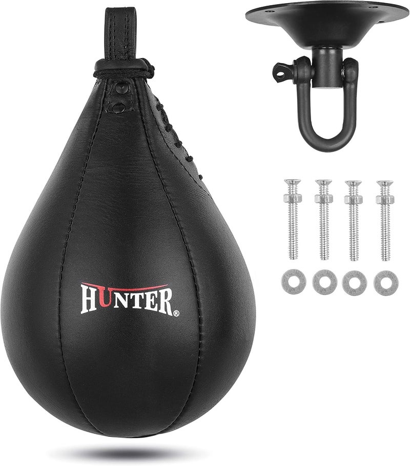 HUNTER Leather Speed Bag with Hanging Swivel - Boxing Training Bag for Speed & Accuracy - Image 1