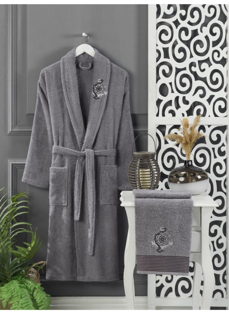 Casnack Anthracite Towel Bathrobe Set of 2 