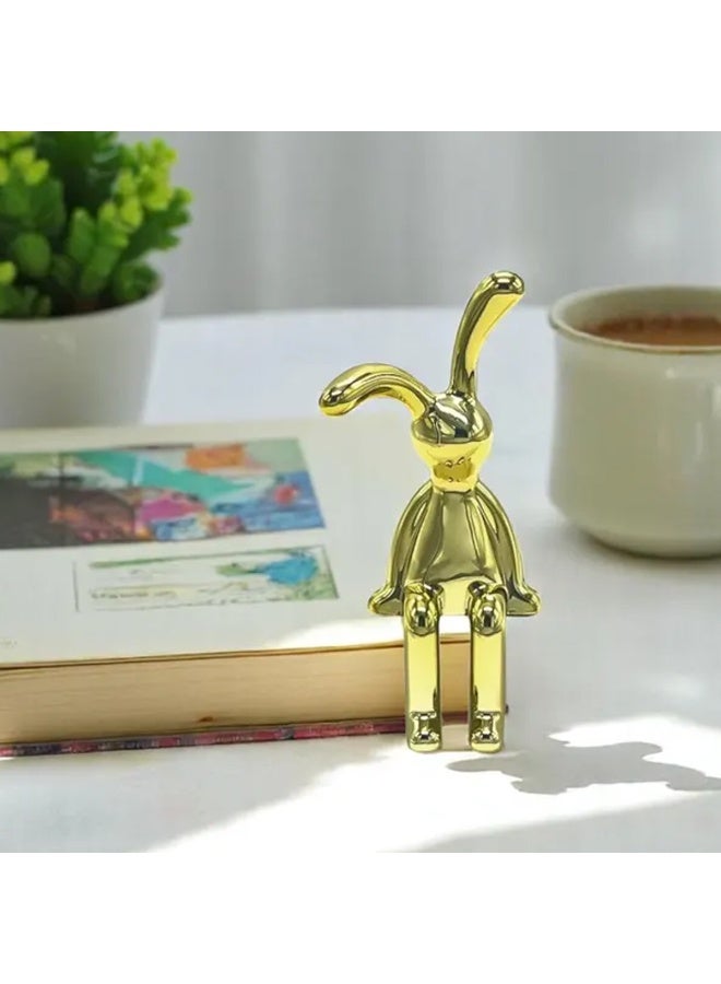 حامل مناديل ورقية جلدي مع تمثال أرنب صغير ذهبي - ديكور للسيارة والمنزل والمكتب، مزود بإغلاق مغناطيسي، طقم منظم متين من جلد البولي يوريثان. - Image 3