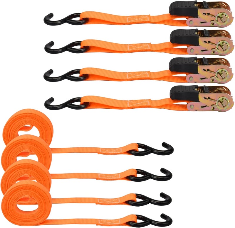 Pioleackflew 4 x 800 kg lashing straps with ratchet, 5 m lashing straps, lashing straps with hooks, two-piece ratchet strap, lashing strap for car transport, motorcycle - Image 1