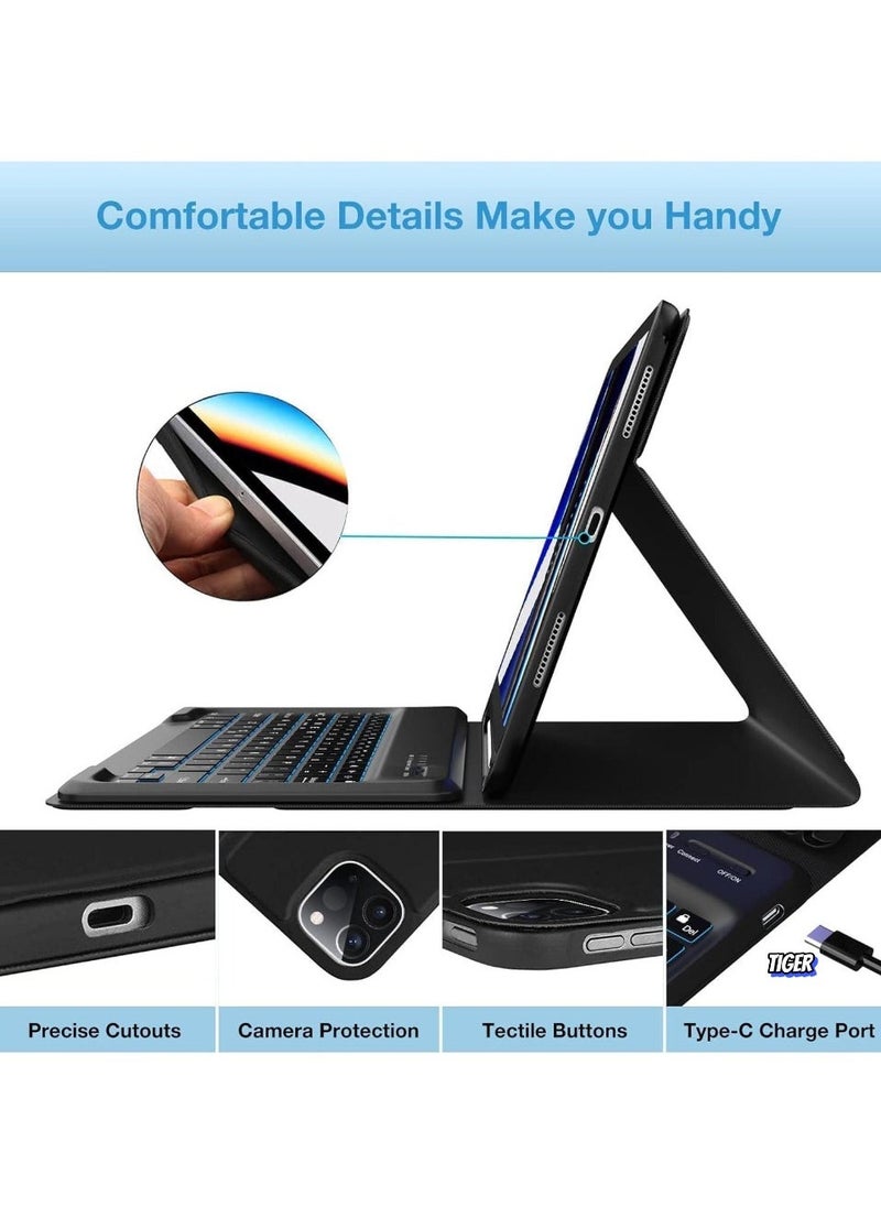 TIGER Case for iPad Air 13-inch (M2, 2024) & iPad Pro 12.9" (6th/5th/4th/3rd Gen) – Detachable Wireless Bluetooth Keyboard, Slim Folio Smart Cover with Pencil Holder – Black - Image 2