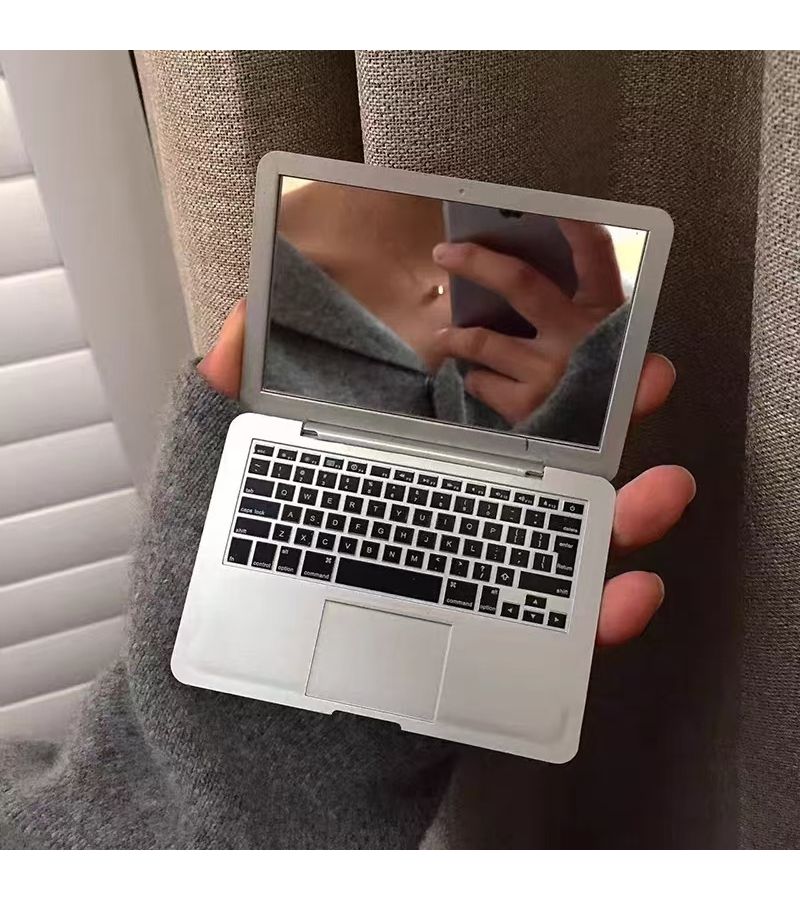 Silvery Foldable Mini Laptop Makeup Mirror Portable Travel Cosmetic Mirror Home Decor - Image 3