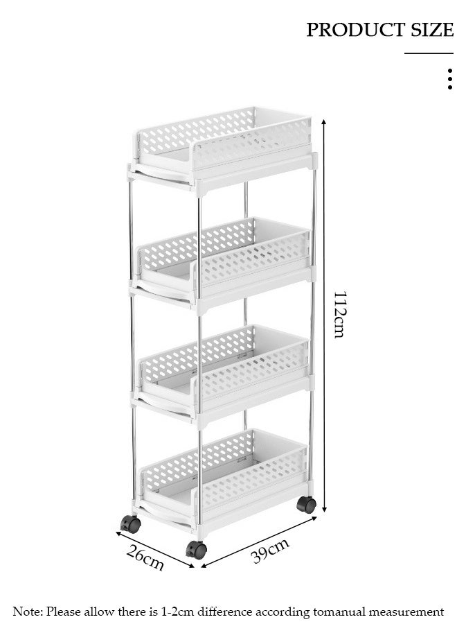 DUNISO 4-Tier Slim Narrow Gap Storage Cabinet with Wheels,Kitchen Crevice Storage Rack,Multi-layer Trolley Fruit and Vegetable Rack ,Narrow Refrigerator Gap Storage Rack Shelf for Kitchen, Bathroom, Office - Image 2