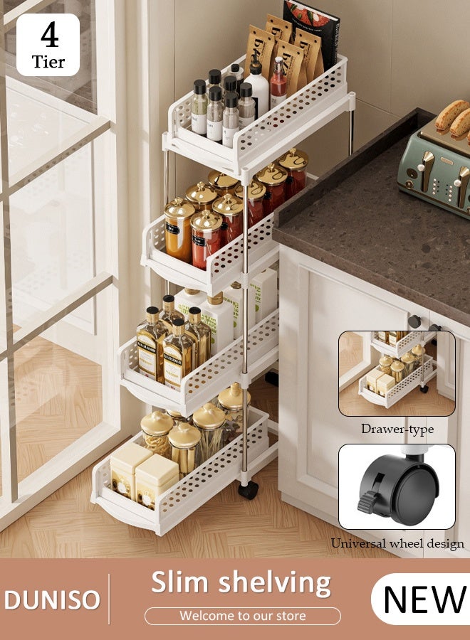 DUNISO 4-Tier Slim Narrow Gap Storage Cabinet with Wheels,Kitchen Crevice Storage Rack,Multi-layer Trolley Fruit and Vegetable Rack ,Narrow Refrigerator Gap Storage Rack Shelf for Kitchen, Bathroom, Office - Image 1