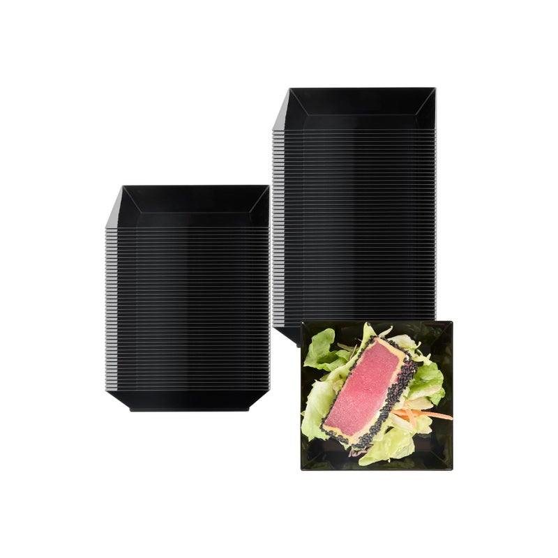 Restaurantware 39 x 39 Inch Party Plates 100 Disposable Appetizer Plates Elegant Square Black Plastic Serving Plates Durable For Weddings Birthdays And More Restaurantware - Image 2
