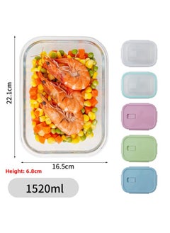 Glass Lunch Box Bento Box Fresh-keeping Bowl Sealed Box Lunch Box Fresh-keeping Box Can Enter Microwave Glass Bowl Fruit Box-Specifications:Extra Large And Long 1520ml-Color:Chrysanthemum Blue