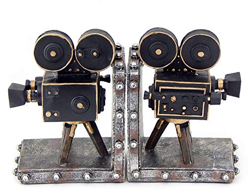 Bellaa 26287 Vintage Camera Bookend Projector Old Style Antiques Movie Sci Fi Film Bookshelf Book Ends Support Stopper Modern Decorative Home 7 inch Set of 2 - Image 1