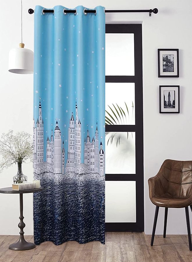 Arabest Castle Theme in Starry Night Pattern Thermal Insulated Blackout Curtain for Bedroom Blue 100x250cm  - Image 1