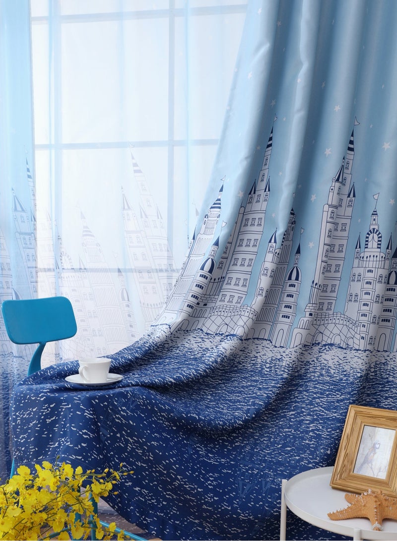 Arabest Castle Theme in Starry Night Pattern Thermal Insulated Blackout Curtain for Bedroom Blue 100x250cm  - Image 5