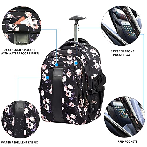 KROSER Laptop Rolling Backpack 17 inch Premium Wheeled Computer Backpack for Women with RFID Pockets Check Point Friendly Water-Repellent Overnight Roller Case for Travel - Image 4