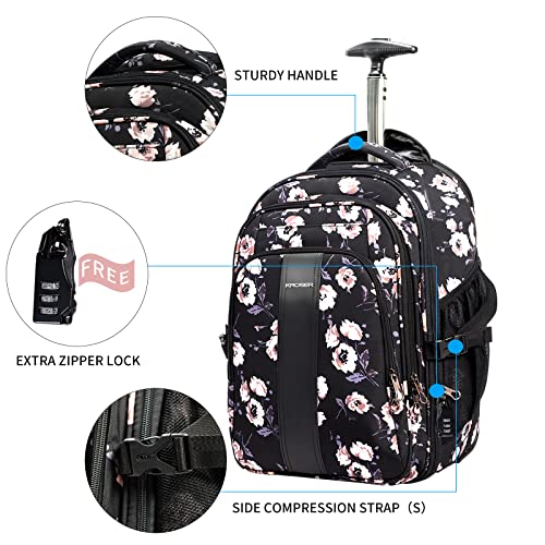 KROSER Laptop Rolling Backpack 17 inch Premium Wheeled Computer Backpack for Women with RFID Pockets Check Point Friendly Water-Repellent Overnight Roller Case for Travel - Image 5