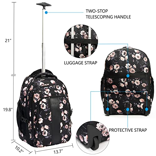 KROSER Laptop Rolling Backpack 17 inch Premium Wheeled Computer Backpack for Women with RFID Pockets Check Point Friendly Water-Repellent Overnight Roller Case for Travel - Image 2