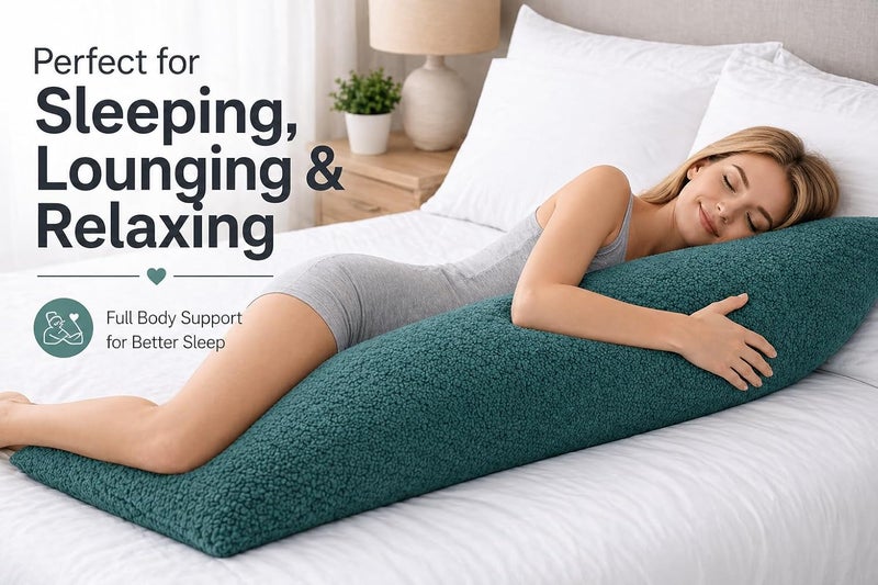 Reafort Sherpa Body Pillow Cover 21" x 54", Plush Fleece Long Body Pillowcase with Zipper Closure, Ultra Soft Fluffy Cozy Decorative Pillow Cover (Evergreen, 21"x54" Body Pillow Cover) - Image 4