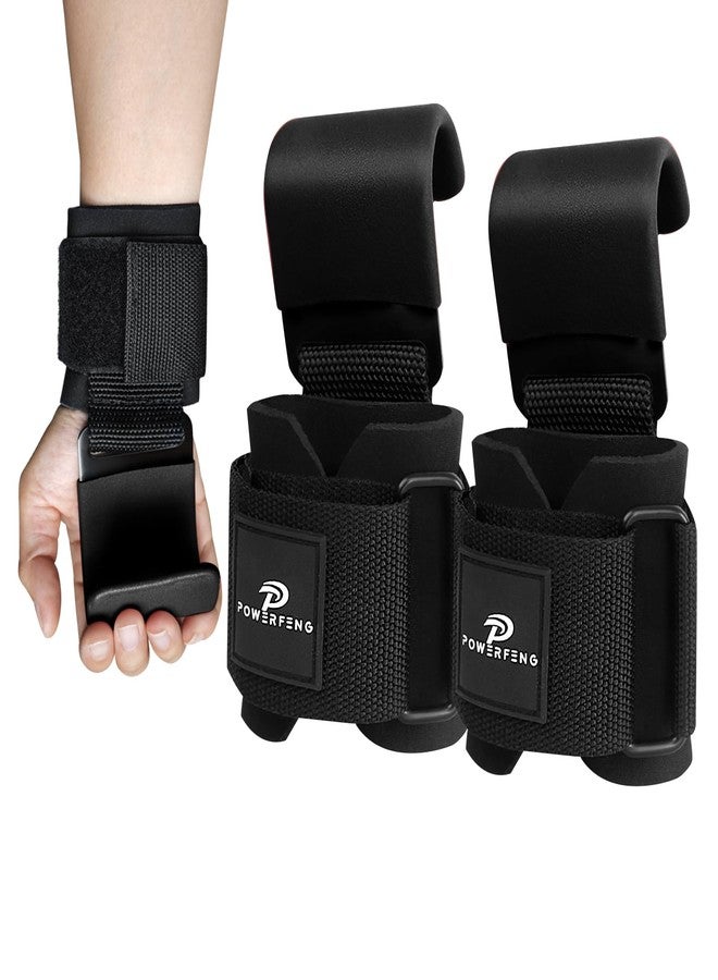 powerfeng Lifting Hooks for Weight Lifting: Weightlifting Hooks Wrist Straps Hand Grip Support for Deadlift Weightlifting Gym Gloves for Men & Women (Black) - Image 1