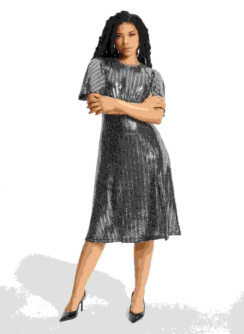 Liquorish Silver Sequin Midi Party Dress