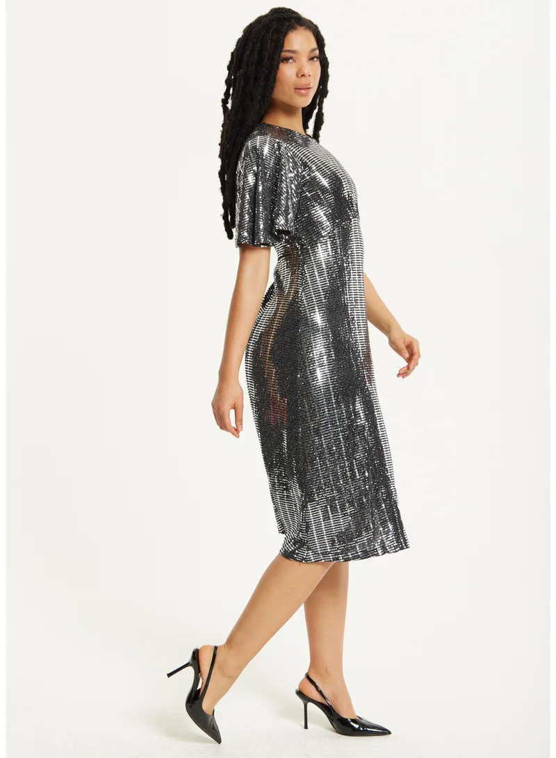 Liquorish Silver Sequin Midi Party Dress