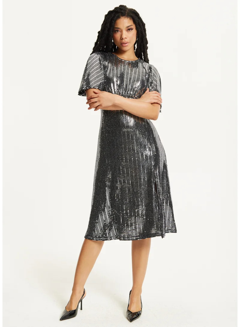 Liquorish Silver Sequin Midi Party Dress