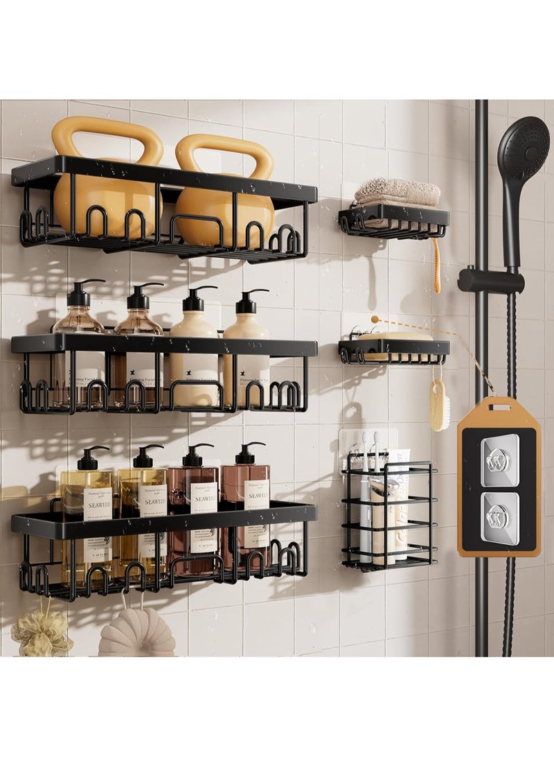 لوبيتيز 6 قطعة رف الحمام ، متقدمة تصميم مانع االصدأ ، غير مثقب لاصق الرف ، رف الصابون ، حمام كبير التشطيب و مساحة التخزين ، جدار المطبخ والديكور المنزلي - Image 1