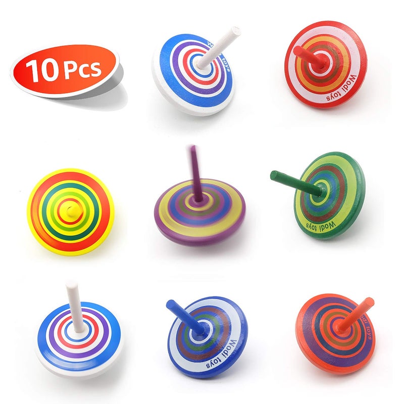AP ARTSPER Wood Spinning Multicolored Painted Kids Novelty Wooden Gyroscopes Fun Flip Tops Assorted Standard Tops Kindergarten Education Toys Party Favors Prize Great Gift 10 PcsSet Colorful 