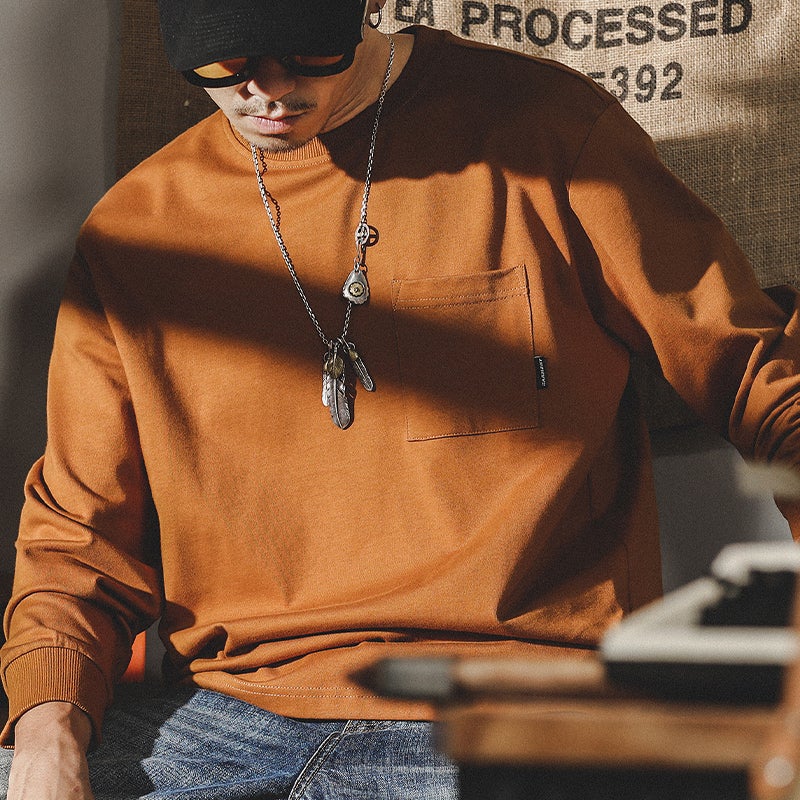 American 260g Heavy T-shirt Men's Long Sleeve Men's Spring Fashion Brand ins Loose Large Size Men's Base Shirt Men's - Image 2