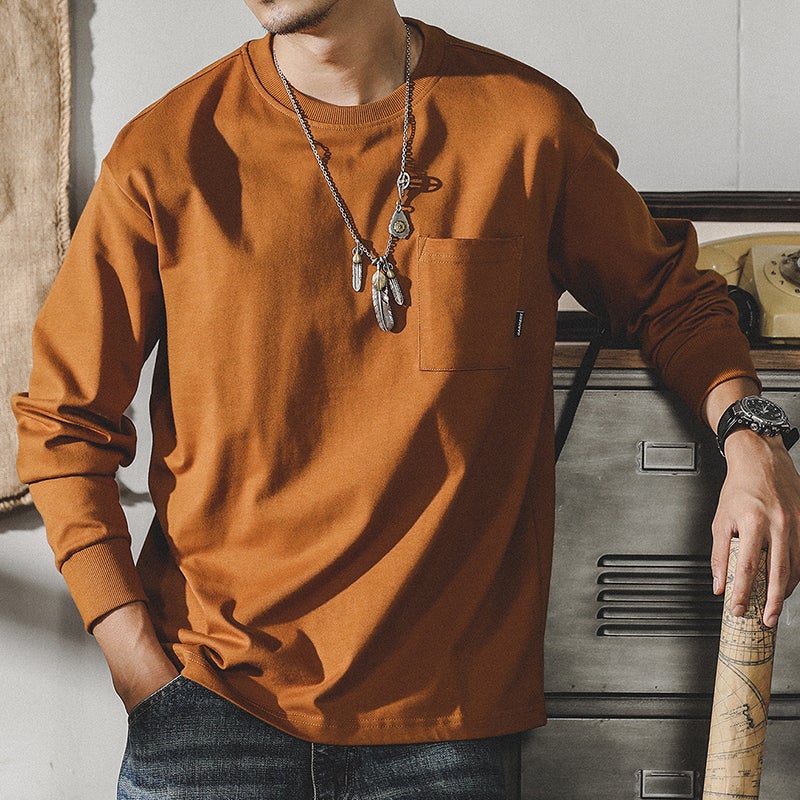 American 260g Heavy T-shirt Men's Long Sleeve Men's Spring Fashion Brand ins Loose Large Size Men's Base Shirt Men's - Image 1