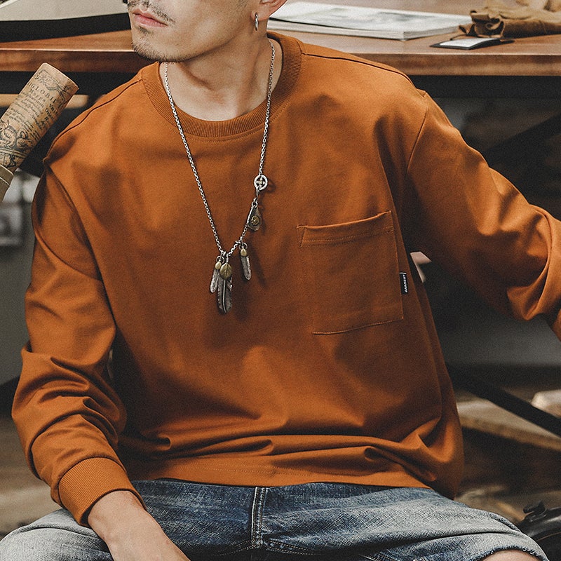 American 260g Heavy T-shirt Men's Long Sleeve Men's Spring Fashion Brand ins Loose Large Size Men's Base Shirt Men's - Image 4