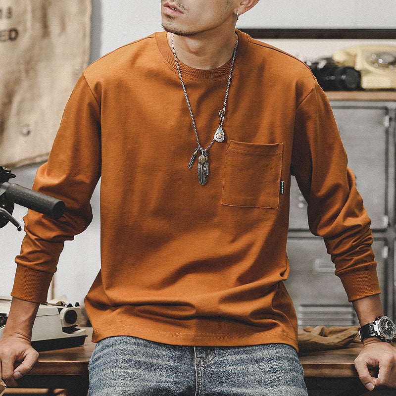 American 260g Heavy T-shirt Men's Long Sleeve Men's Spring Fashion Brand ins Loose Large Size Men's Base Shirt Men's - Image 3