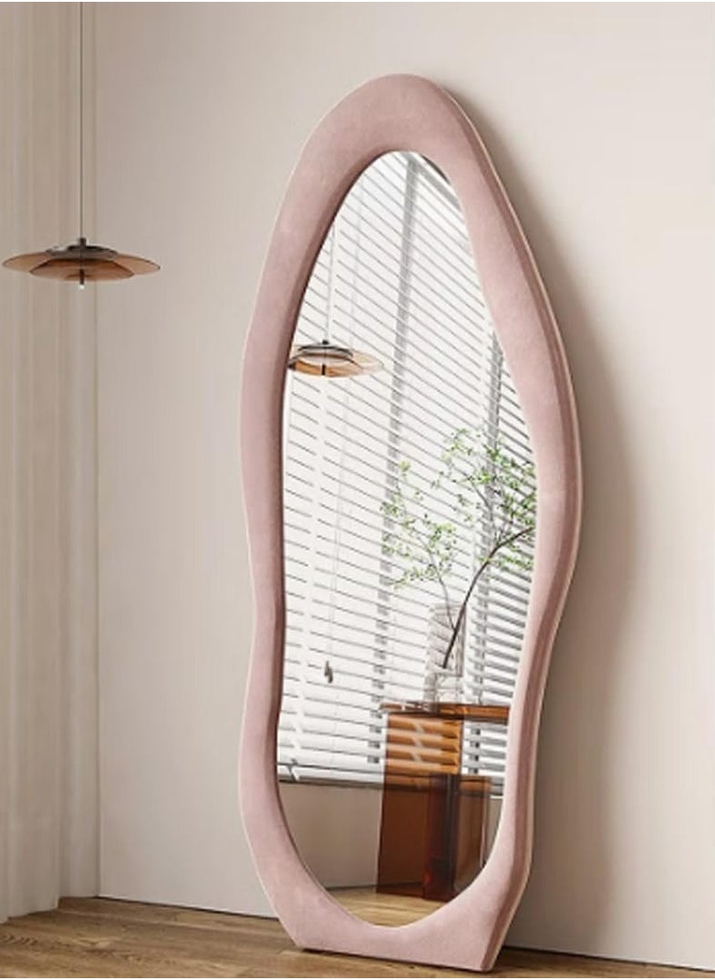 LEDIN - Irregular Wavy Mirror Full Length Mirror,Wave Floor Mirror, Wall Mirror Standing Hanging or Leaning Against Wall for Bedroom,Full Length Mirror (Pink) - Image 1
